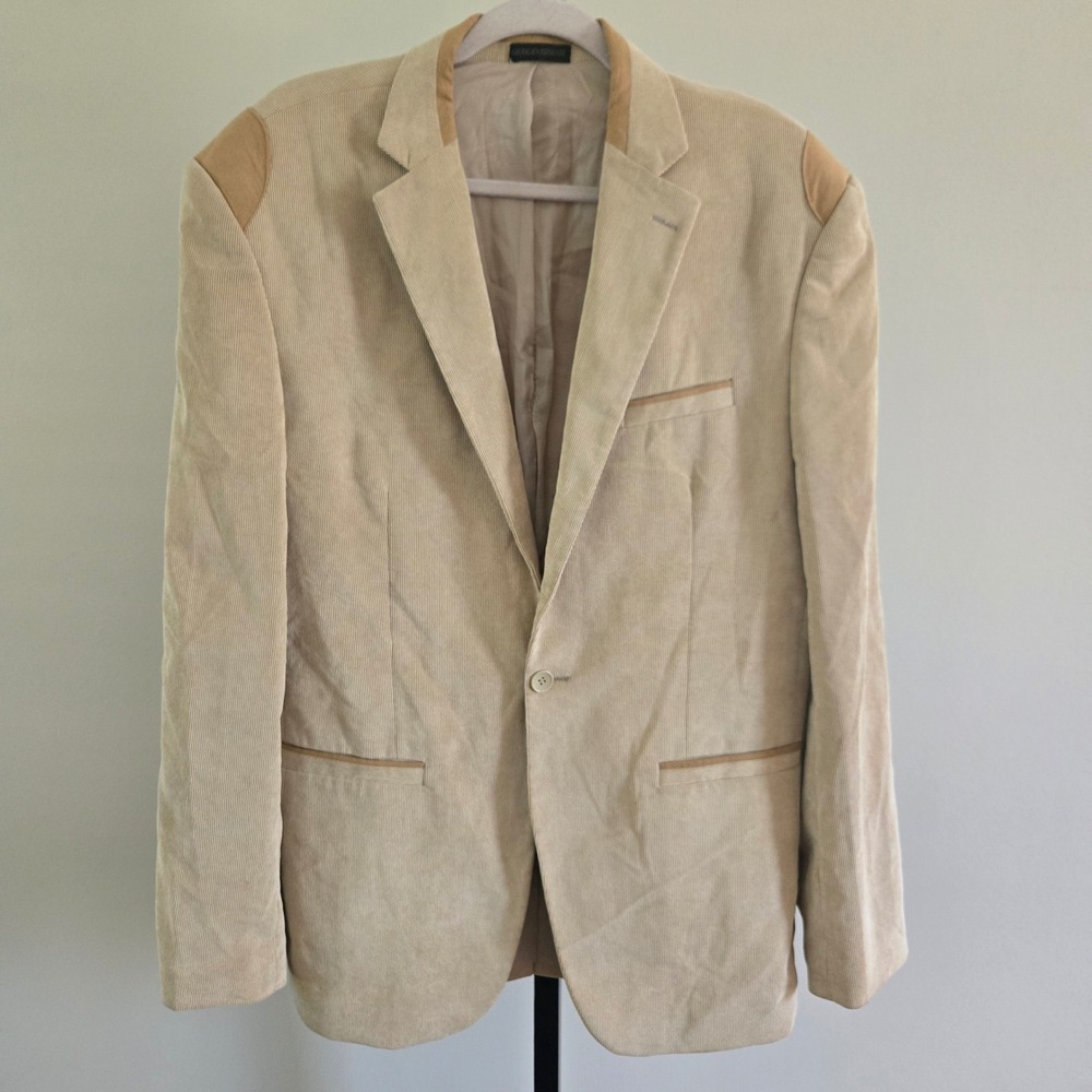 Giorgio Armani Le Collezioni Tan Wool Corduroy Blazer Elbow Patch Size 56 IT XL